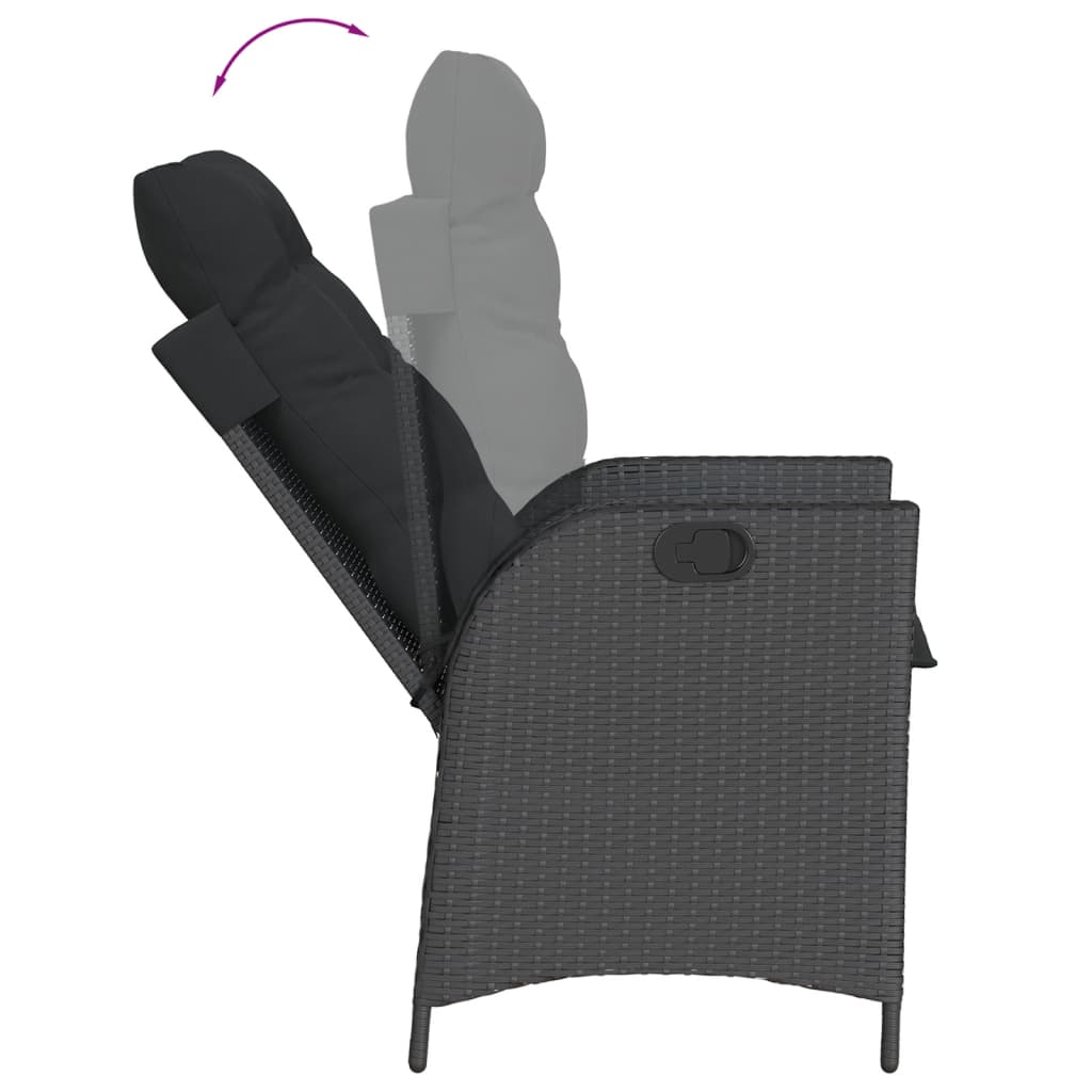 3 Piece Bistro Set with Cushions Black Poly Rattan