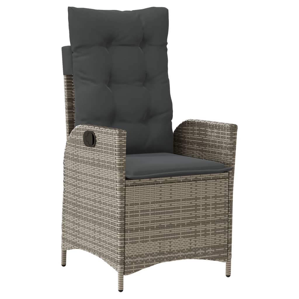 3 Piece Bistro Set with Cushions Grey Poly Rattan