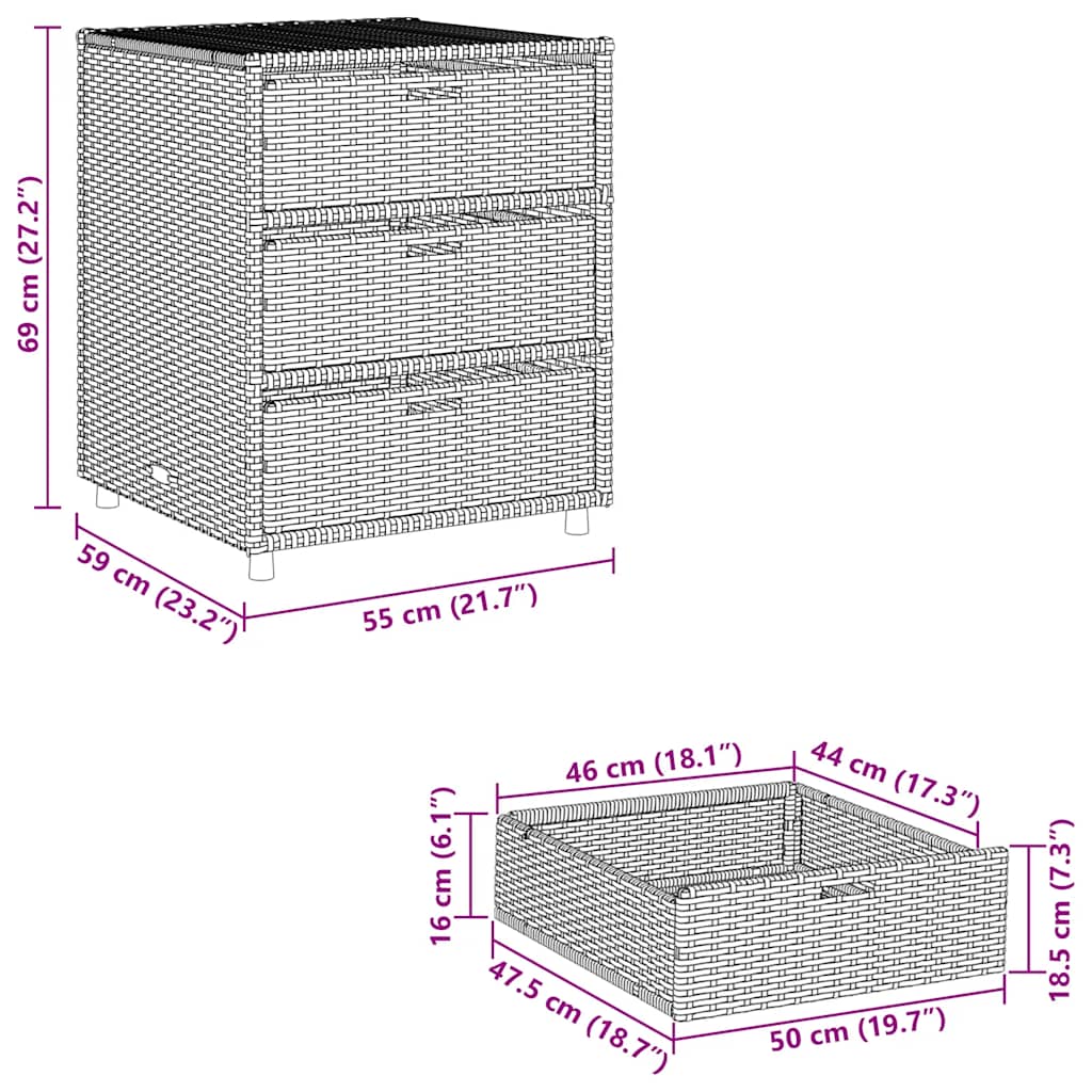 Garden Storage Cabinet Grey 55x59x69 cm Poly Rattan