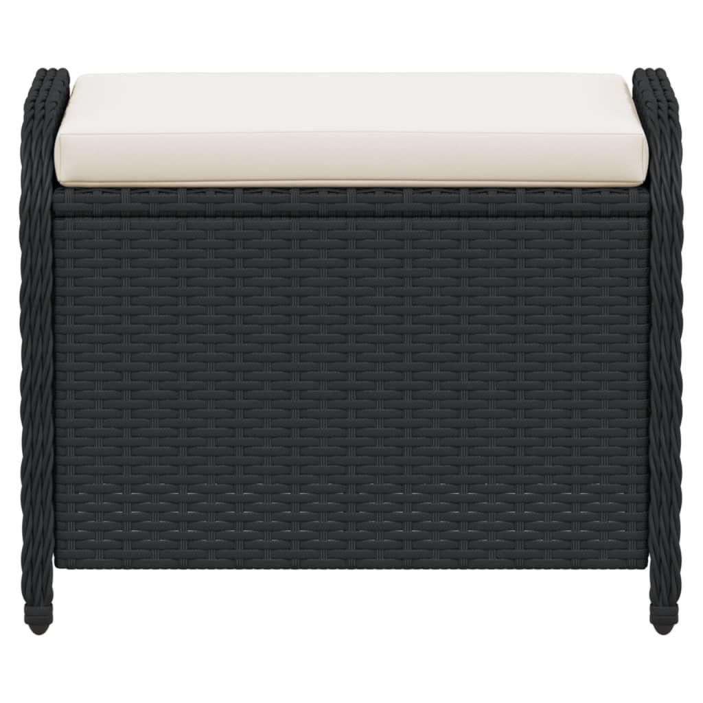 Garden Stool with Cushion Black 58x46x46 cm Poly Rattan