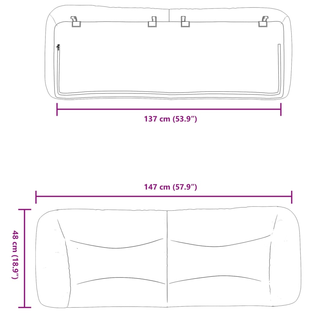 Headboard Cushion "Hvar" Black 137 cm Double Fabric