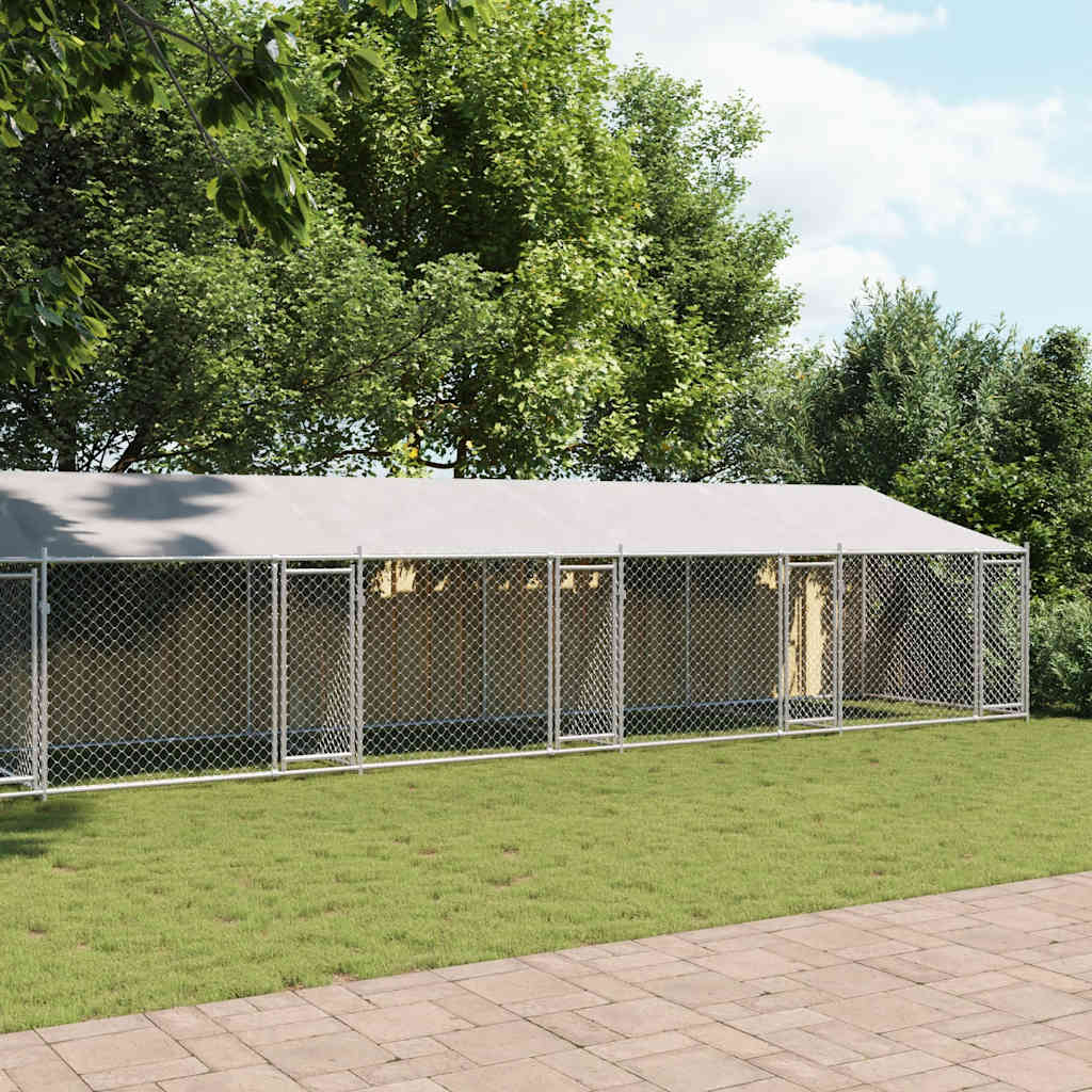 Dog Cage with Roof and Doors Grey 10x2x2 m Galvanised Steel