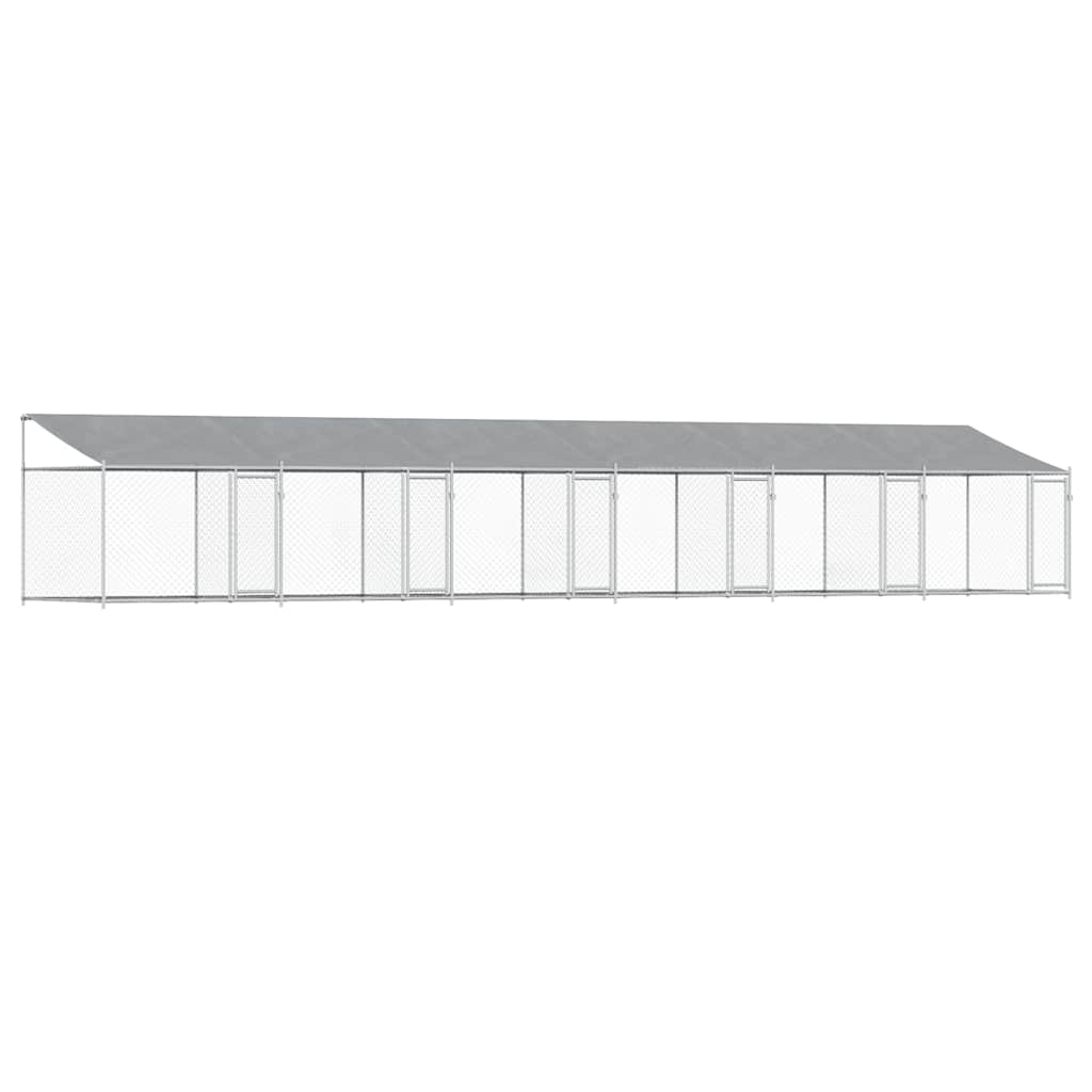 Dog Cage with Roof and Doors Grey 12x2x2 m Galvanised Steel