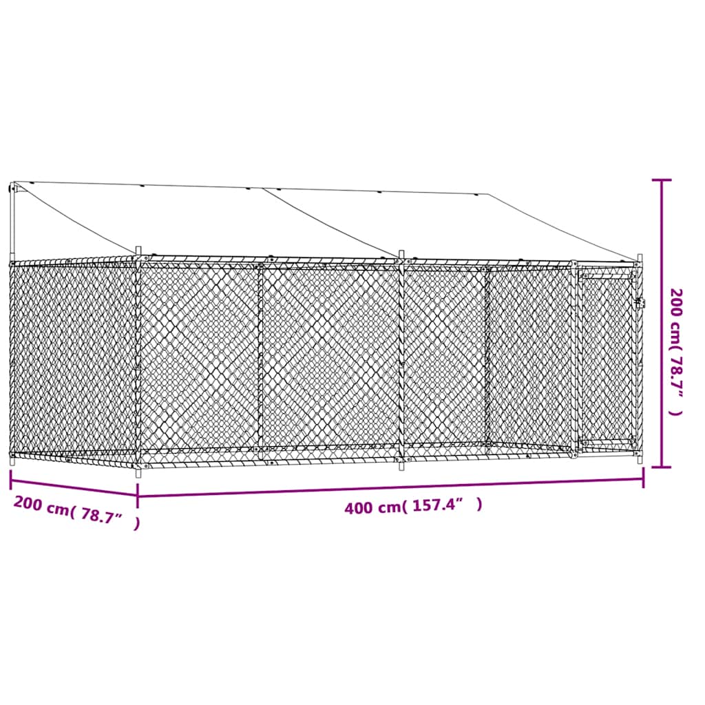 Dog Cage with Roof and Door Grey 4x2x2 m Galvanised Steel