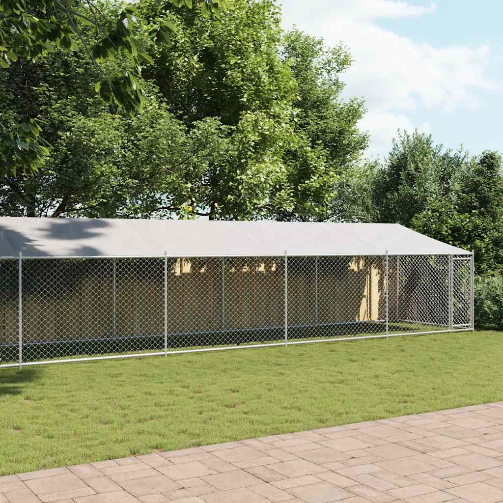 Dog Cage with Roof and Door Grey 10x2x2 m Galvanised Steel