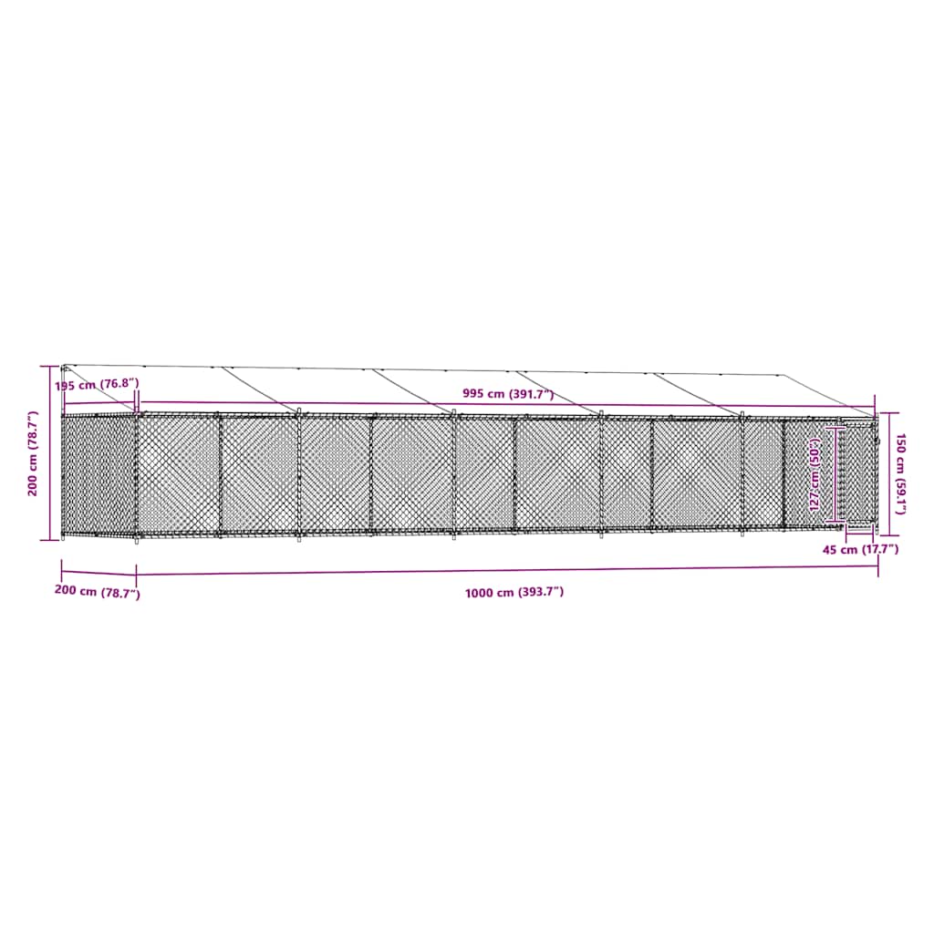 Dog Cage with Roof and Door Grey 10x2x2 m Galvanised Steel