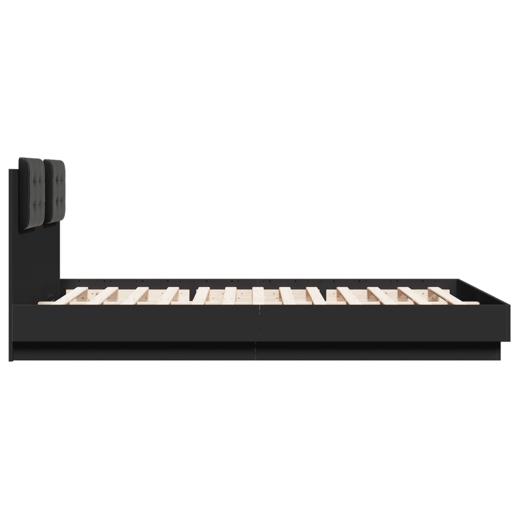 Bed Frame with LED without Mattress Black 150x200 cm
