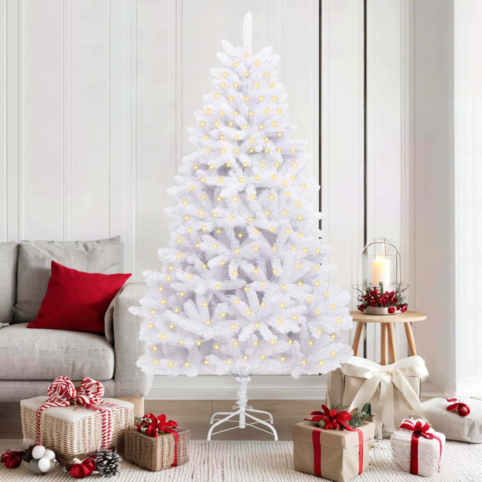 Artificial Christmas Tree 300 LEDs PVC and Steel White