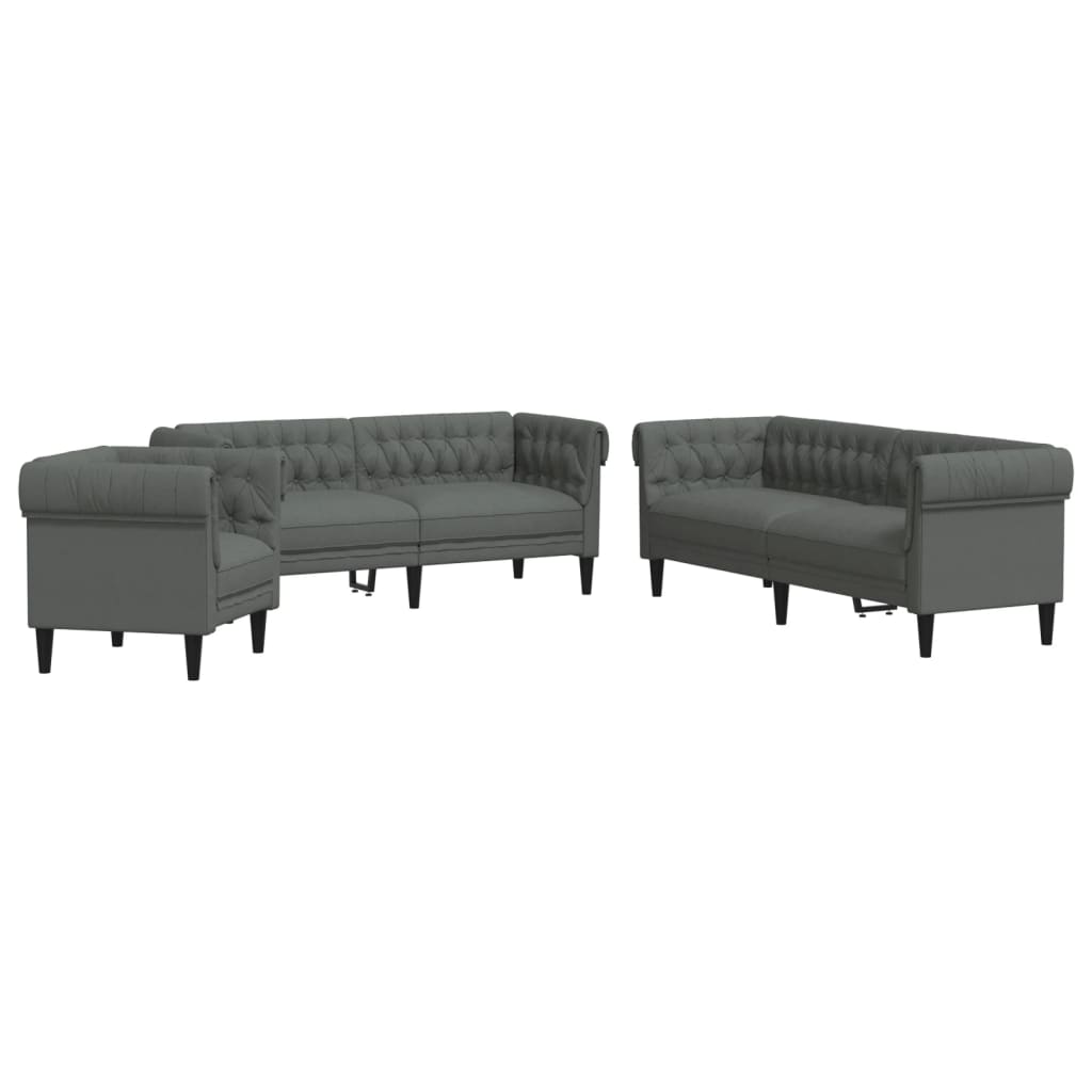 3 Piece Sofa Set Dark Grey Fabric