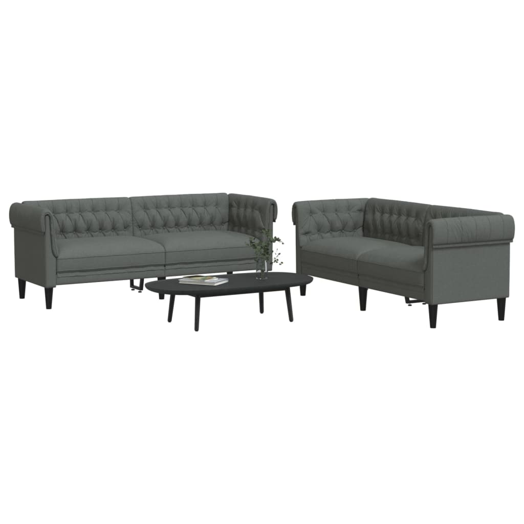 2 Piece Sofa Set Dark Grey Fabric