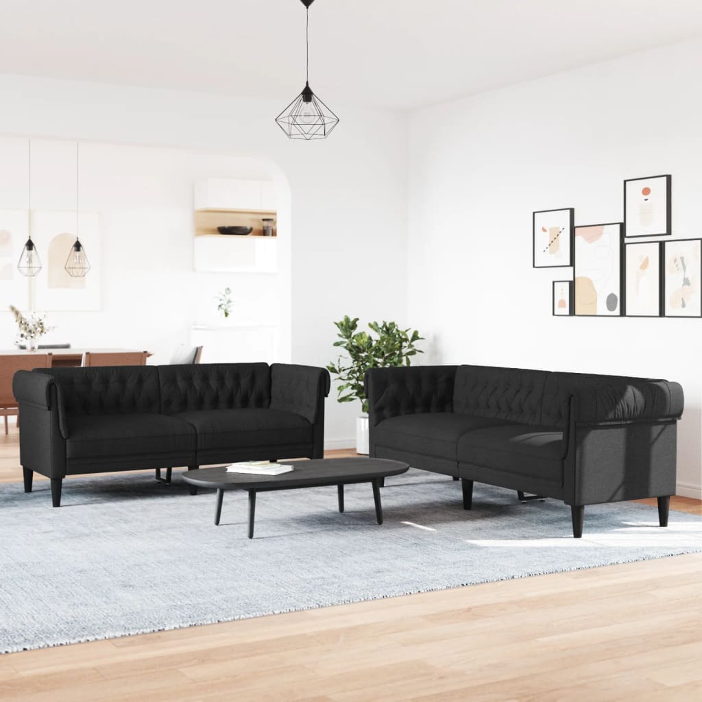 2 Piece Sofa Set Black Fabric