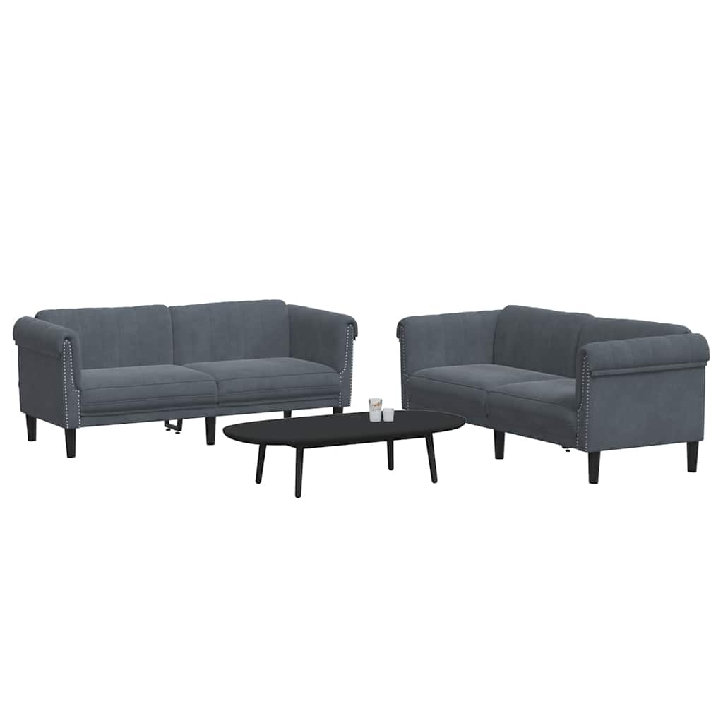 2 Piece Sofa Set Dark Grey Velvet
