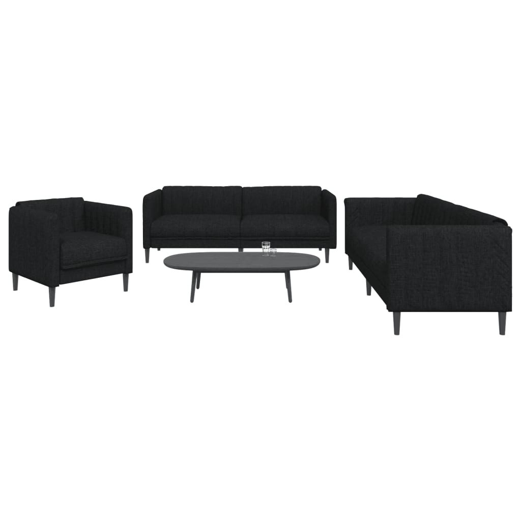 3 Piece Sofa Set Black Fabric