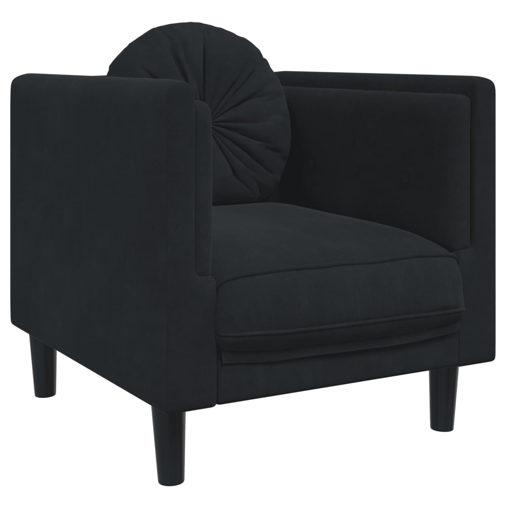 3 Piece Sofa Set with Pillows Black Velvet