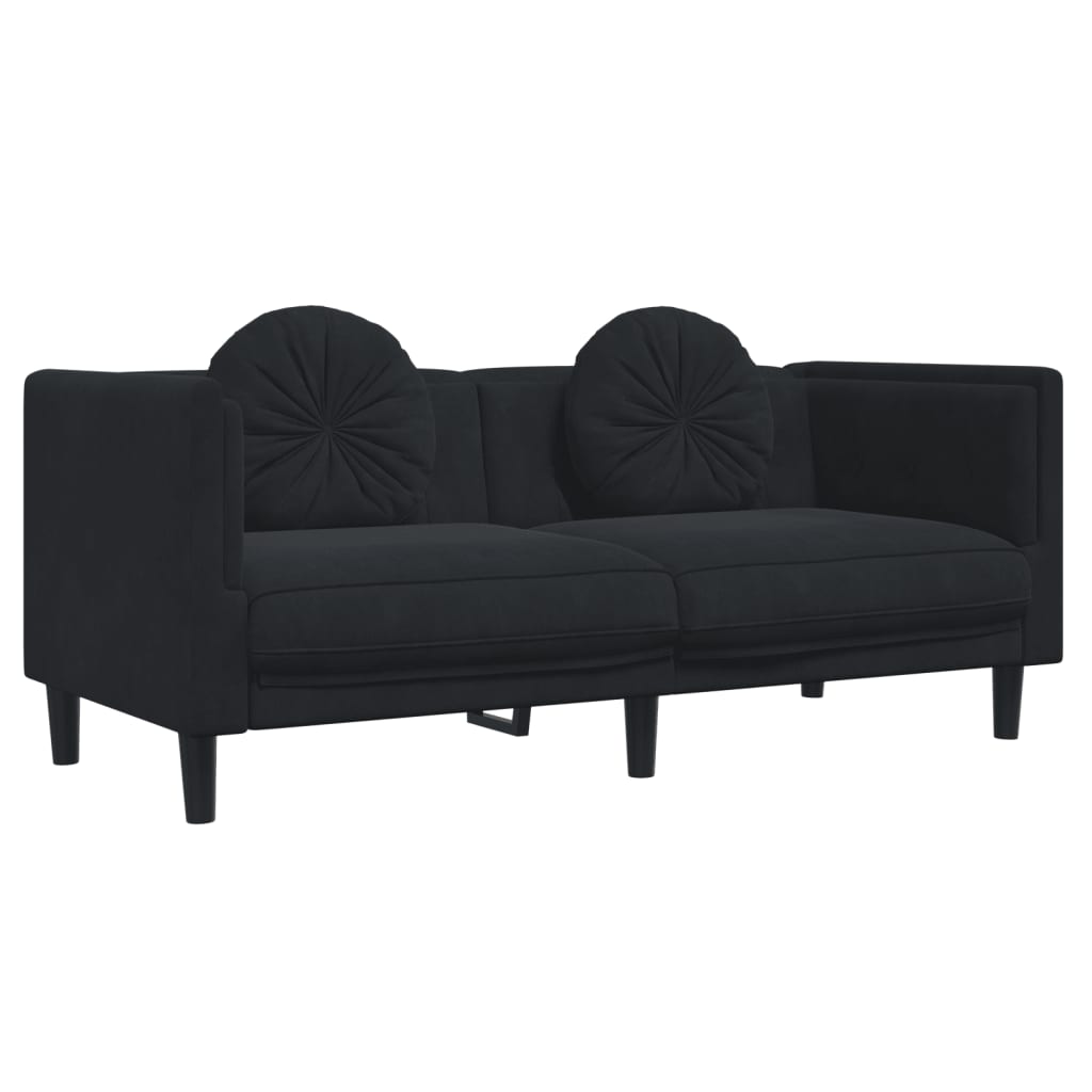 3 Piece Sofa Set with Pillows Black Velvet