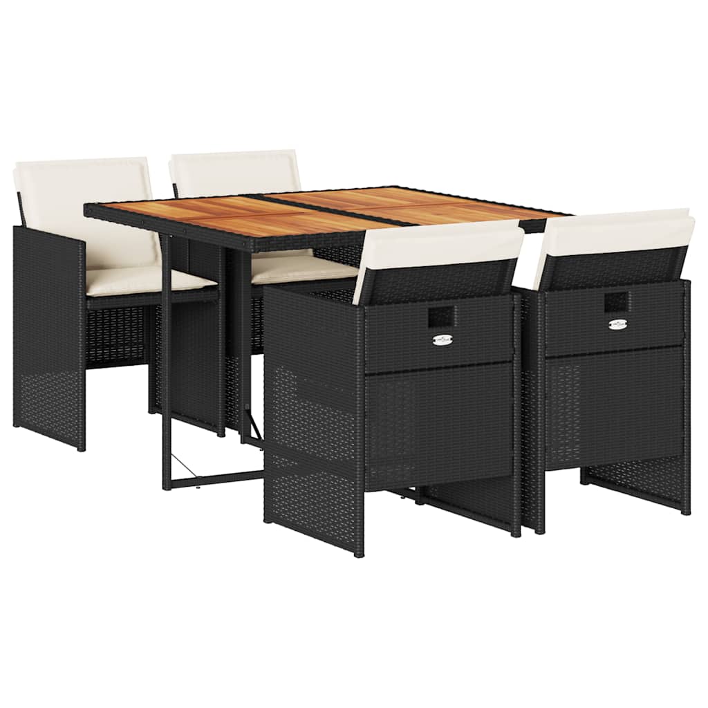 5 Piece Garden Dining Set with Cushions Black Poly Rattan