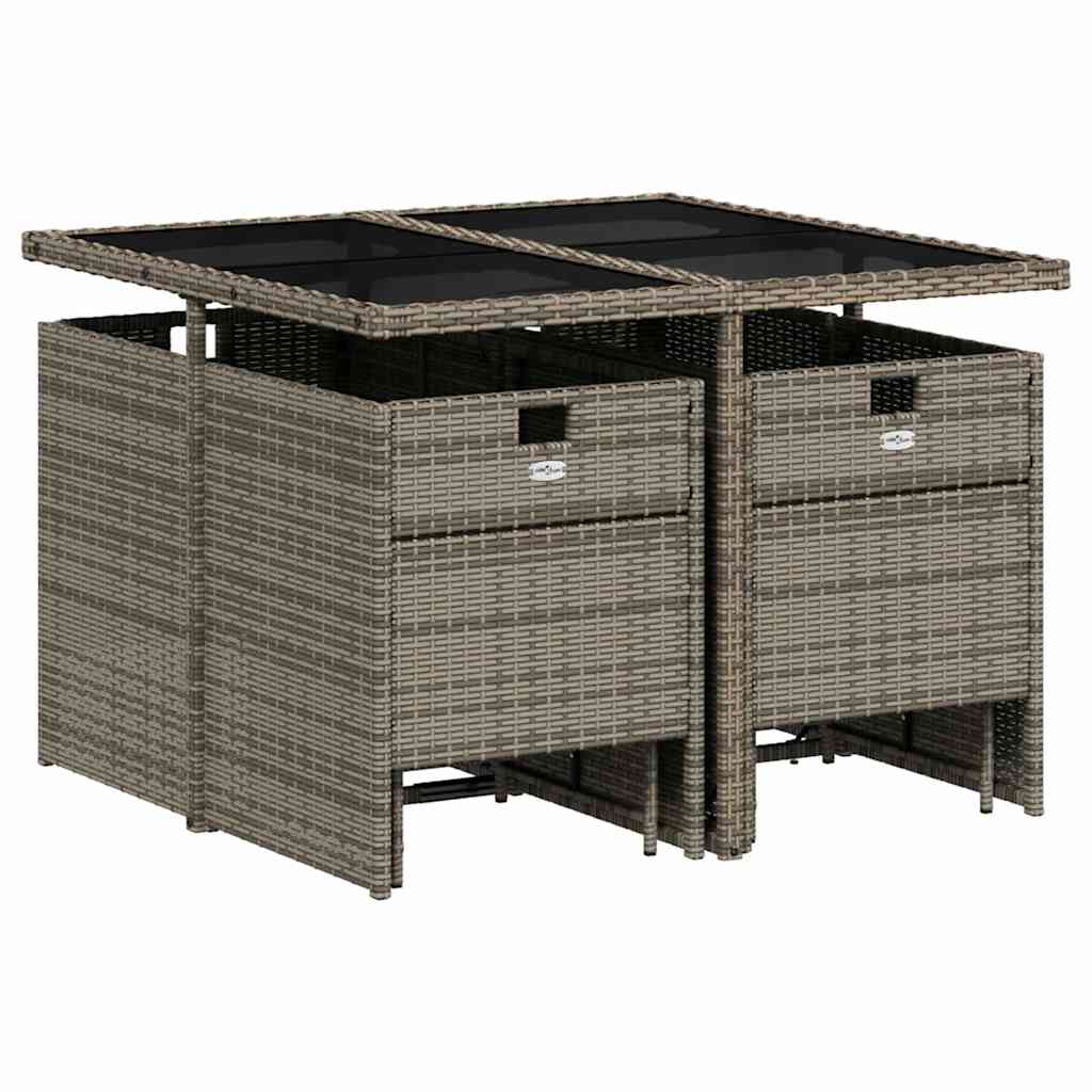 9 Piece Garden Dining Set with Cushions Grey Poly Rattan
