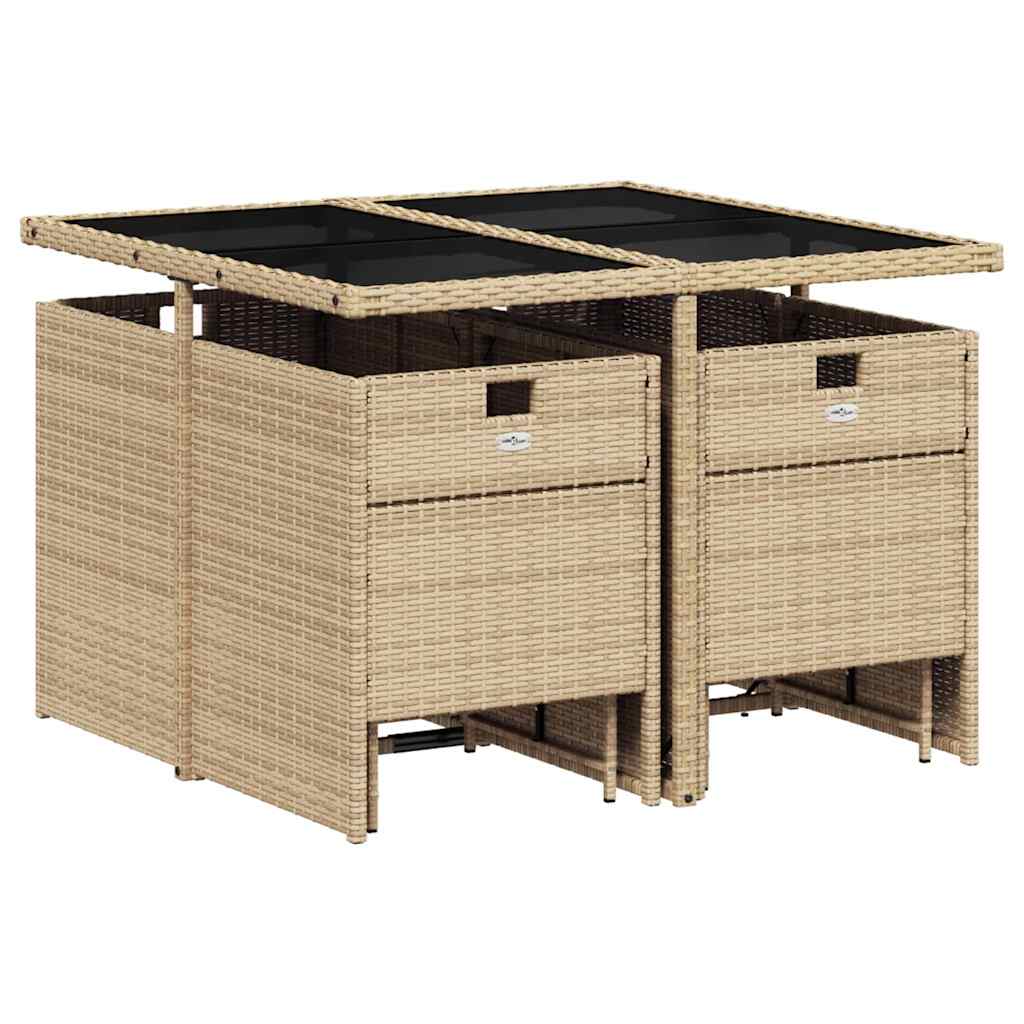 9 Piece Garden Dining Set with Cushions Mix Beige Poly Rattan