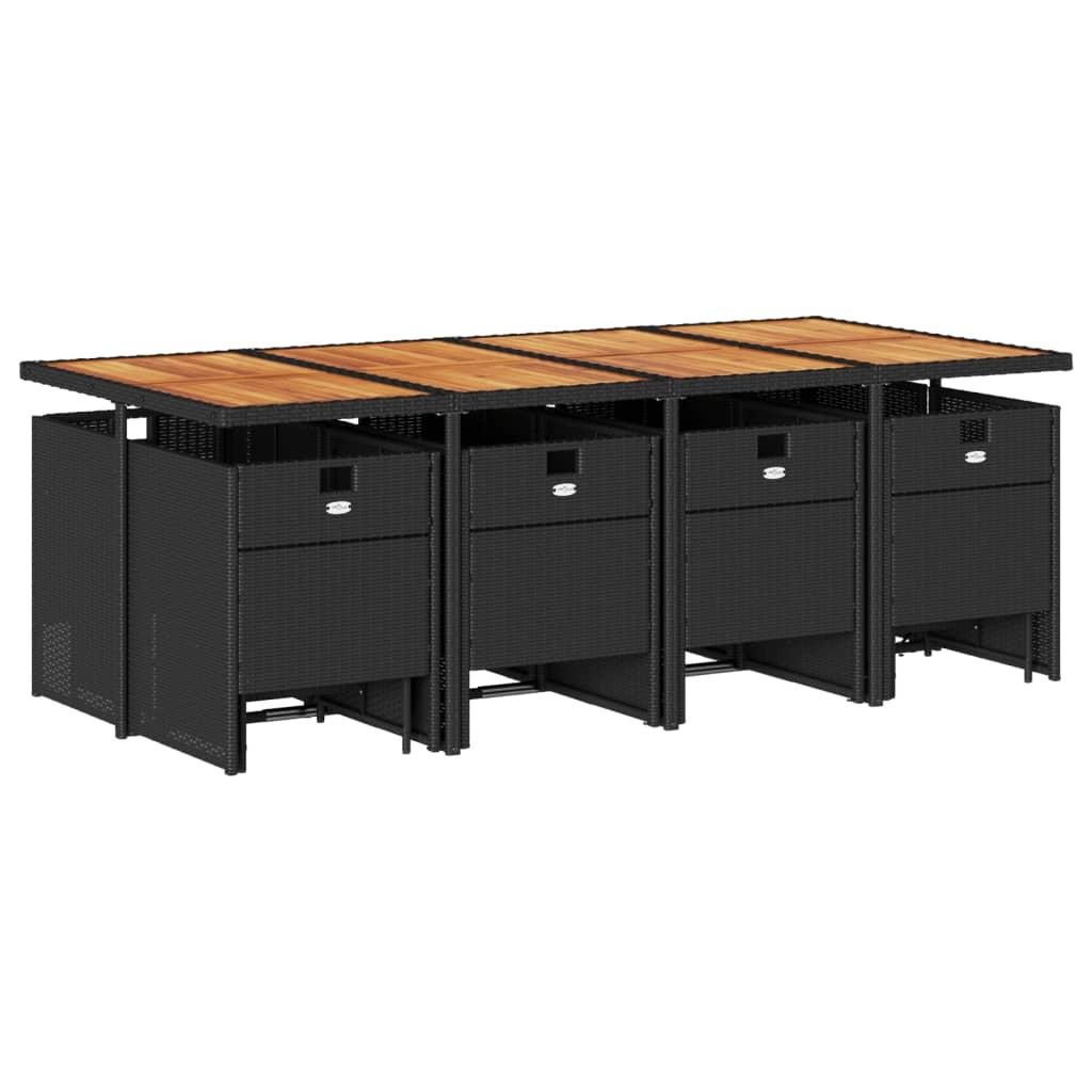 13 Piece Garden Dining Set with Cushions Black Poly Rattan