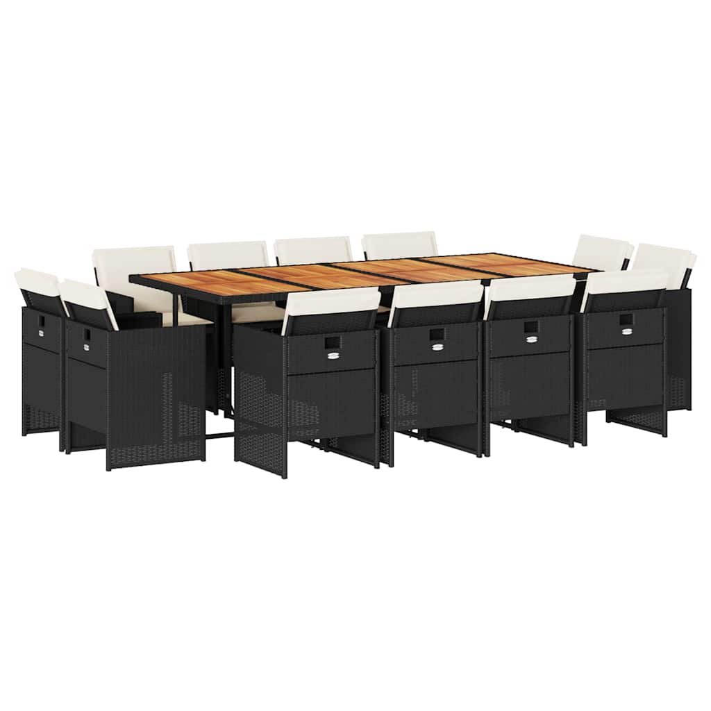 13 Piece Garden Dining Set with Cushions Black Poly Rattan