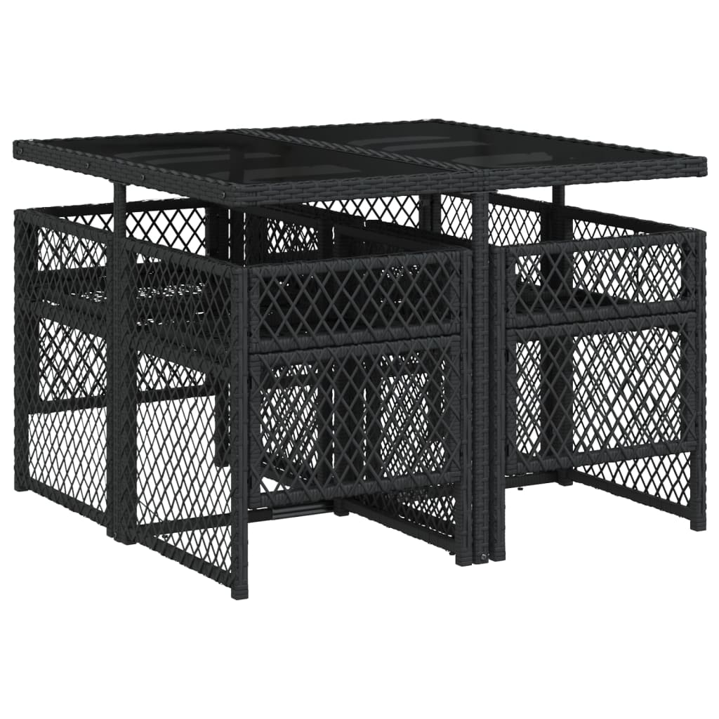5 Piece Garden Dining Set with Cushions Black Poly Rattan