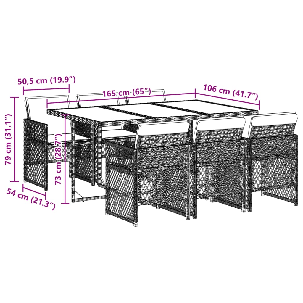 7 Piece Garden Dining Set with Cushions Black Poly Rattan