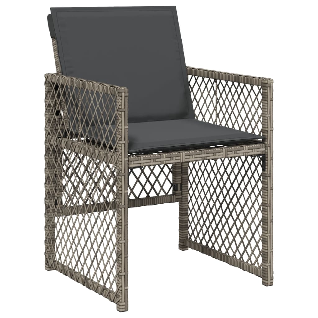 7 Piece Garden Dining Set with Cushions Grey Poly Rattan