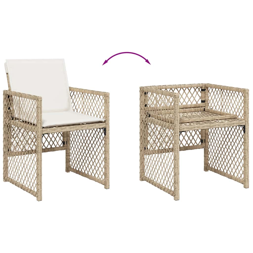 7 Piece Garden Dining Set with Cushions Beige Poly Rattan