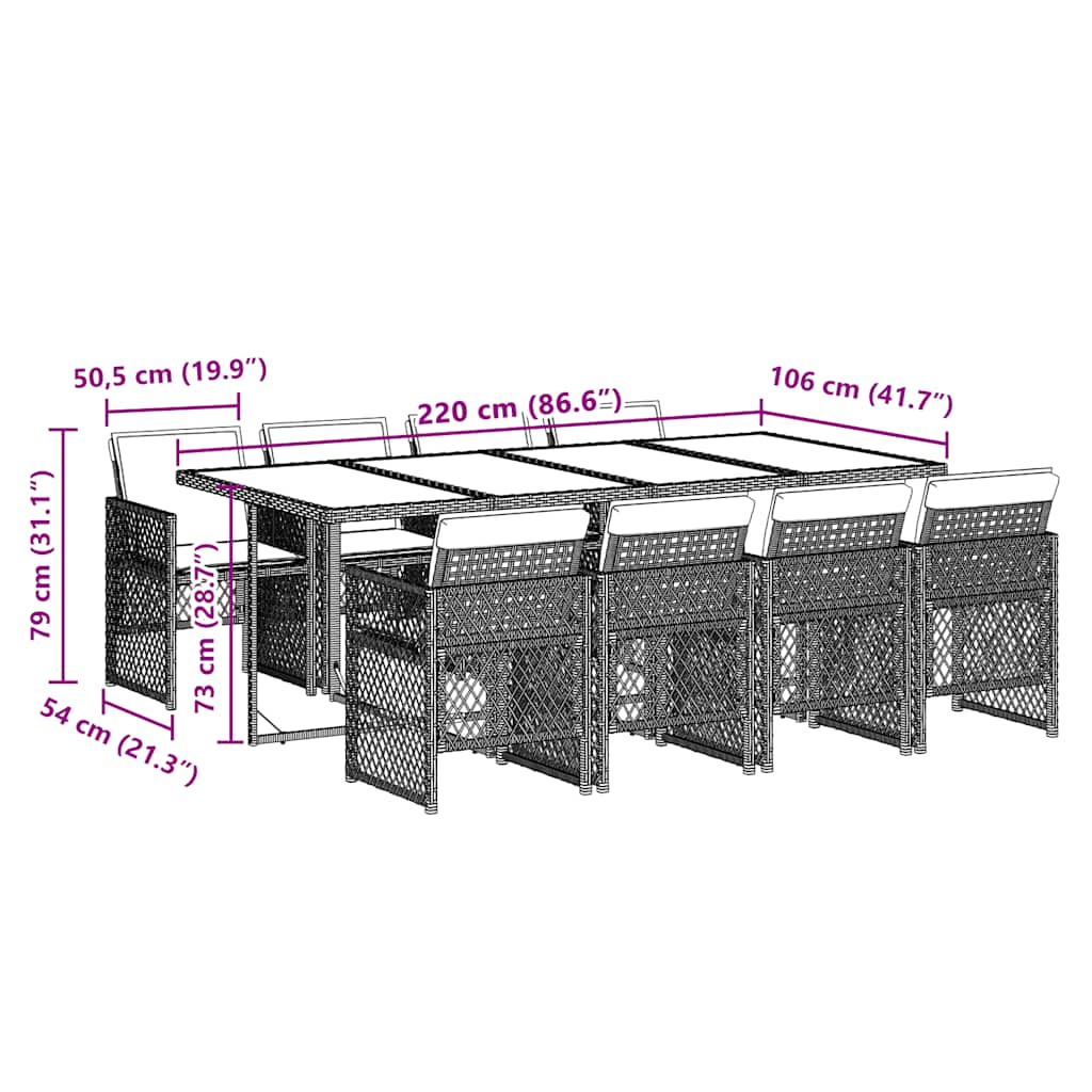 9 Piece Garden Dining Set with Cushions Beige Poly Rattan