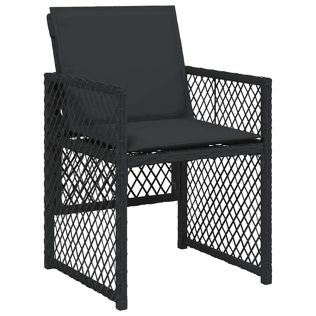 11 Piece Garden Dining Set with Cushions Black Poly Rattan