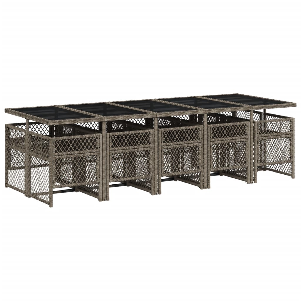 11 Piece Garden Dining Set with Cushions Grey Poly Rattan