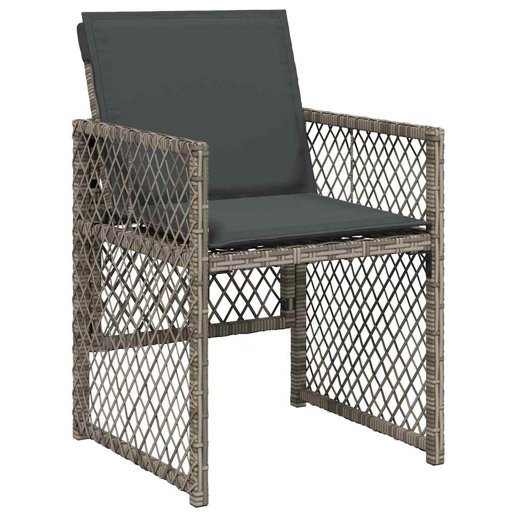9 Piece Garden Dining Set with Cushions Grey Poly Rattan