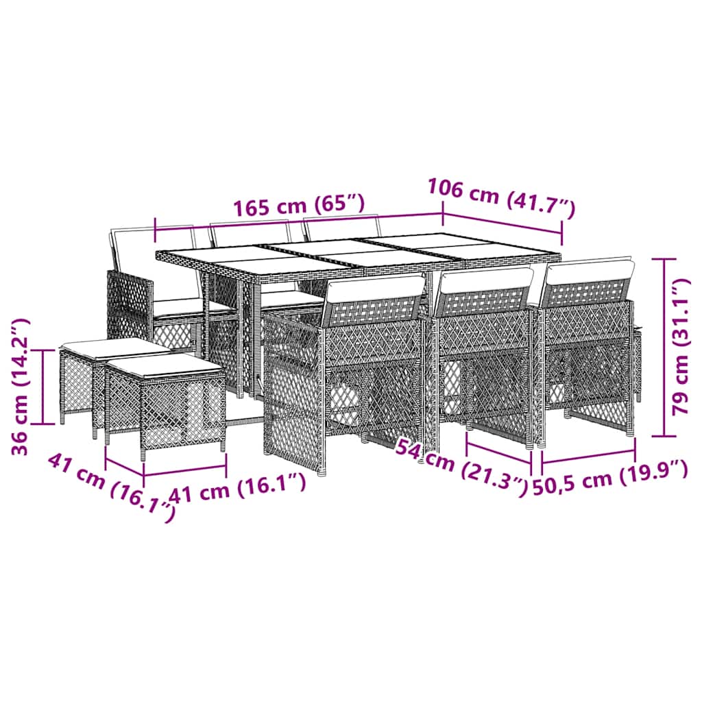 11 Piece Garden Dining Set with Cushions Black Poly Rattan
