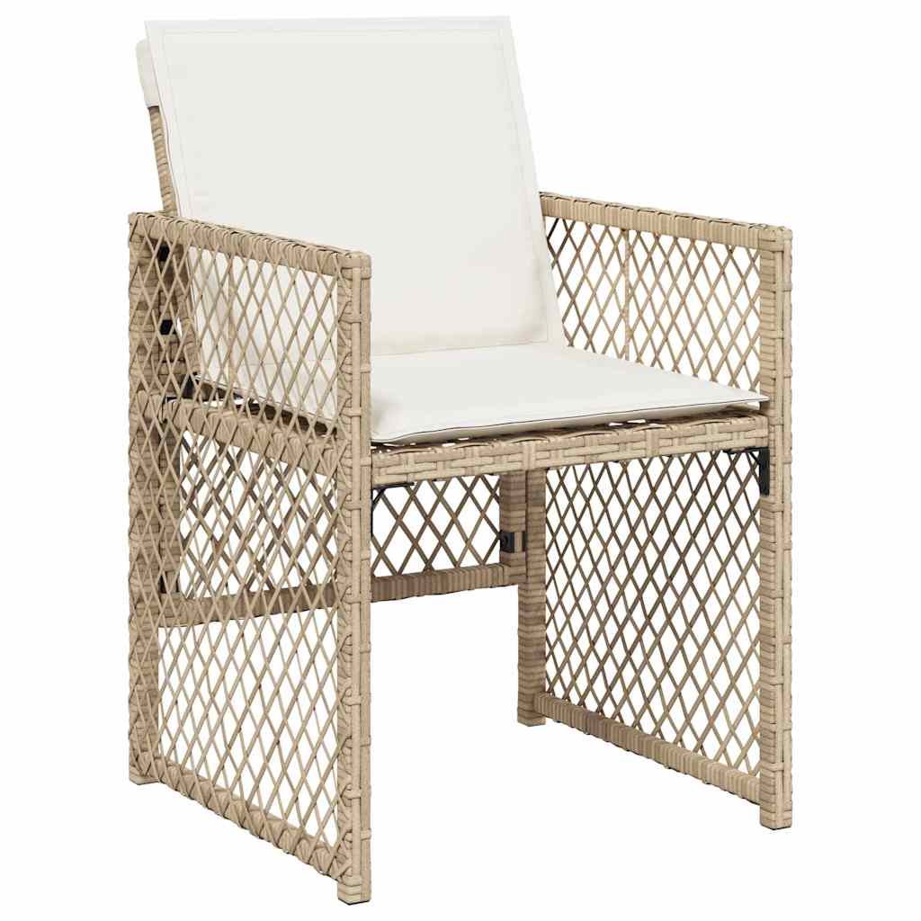 11 Piece Garden Dining Set with Cushions Beige Poly Rattan