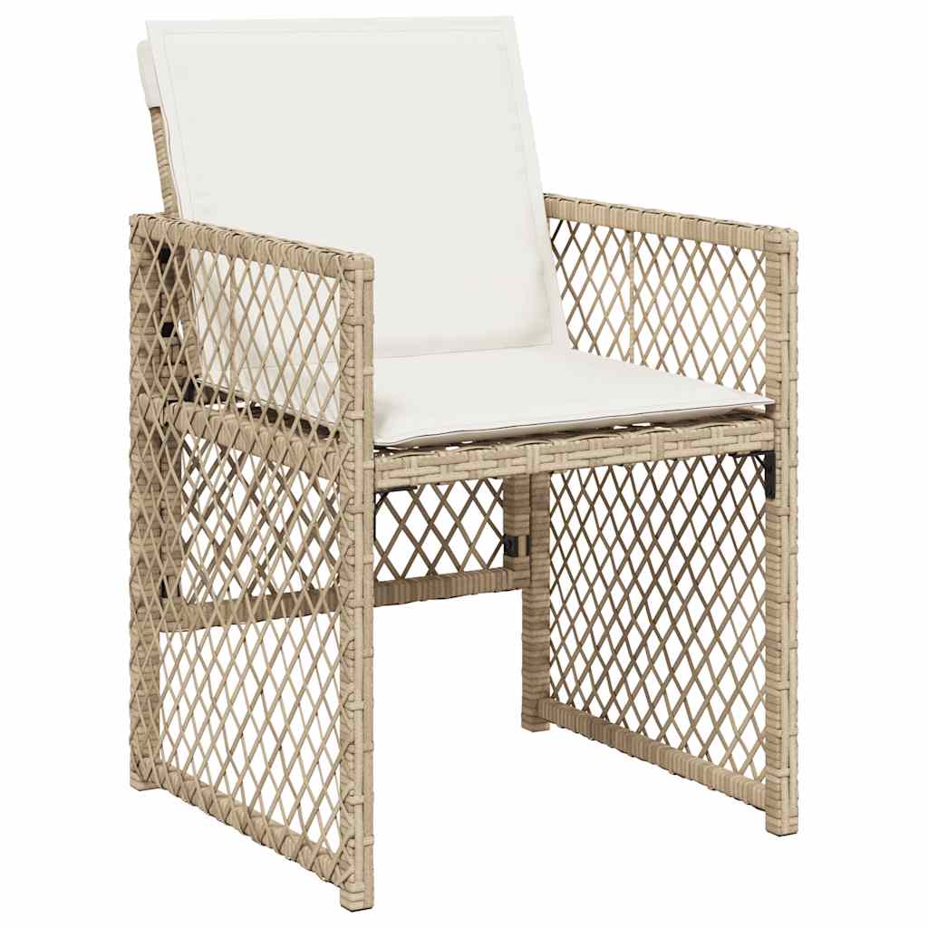 11 Piece Garden Dining Set with Cushions Beige Poly Rattan