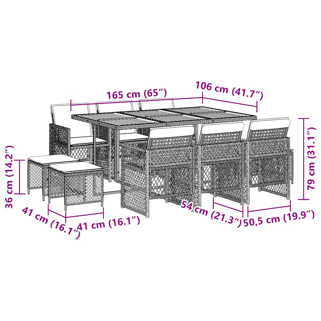 11 Piece Garden Dining Set with Cushions Beige Poly Rattan