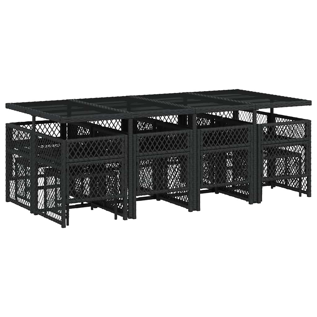 13 Piece Garden Dining Set with Cushions Black Poly Rattan