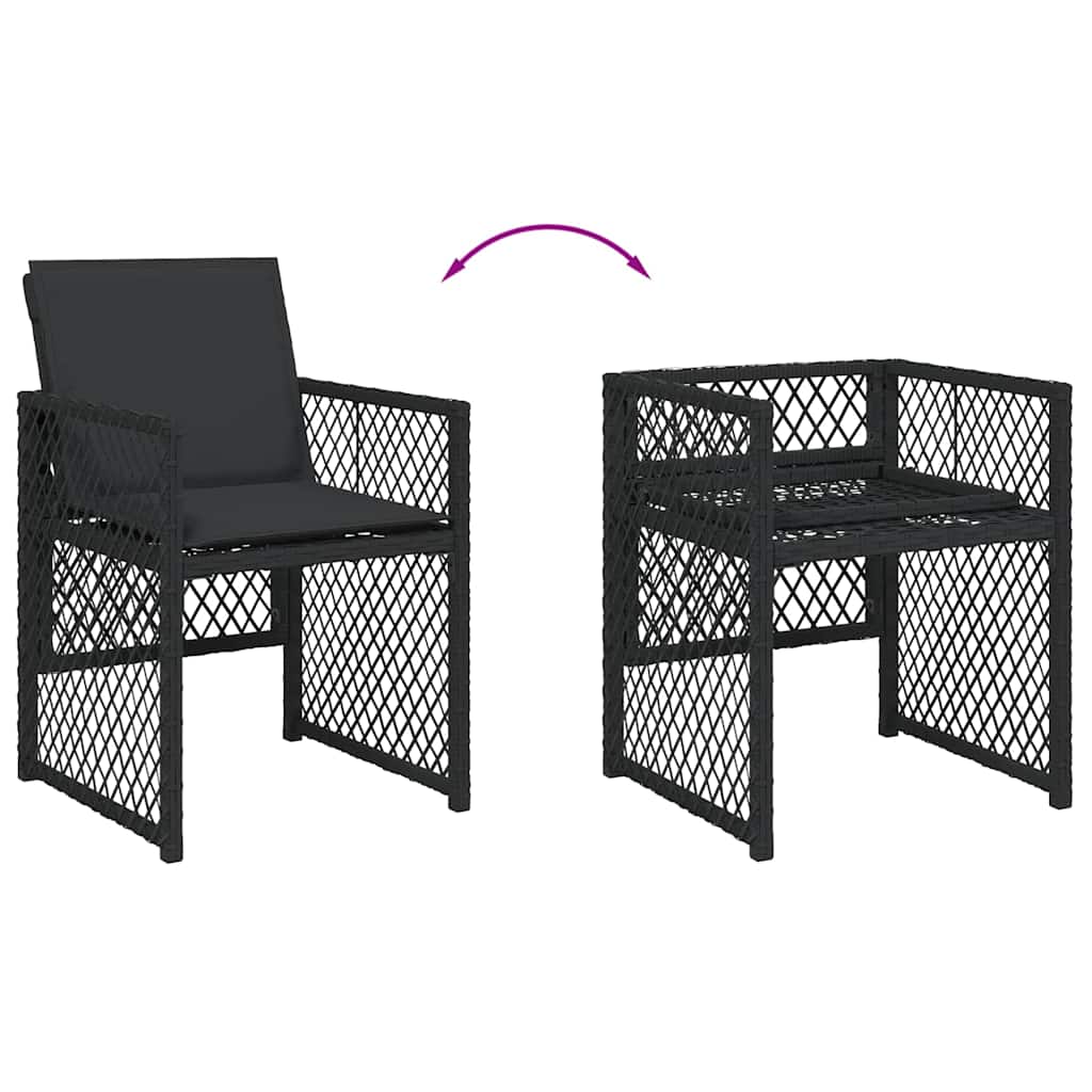 13 Piece Garden Dining Set with Cushions Black Poly Rattan