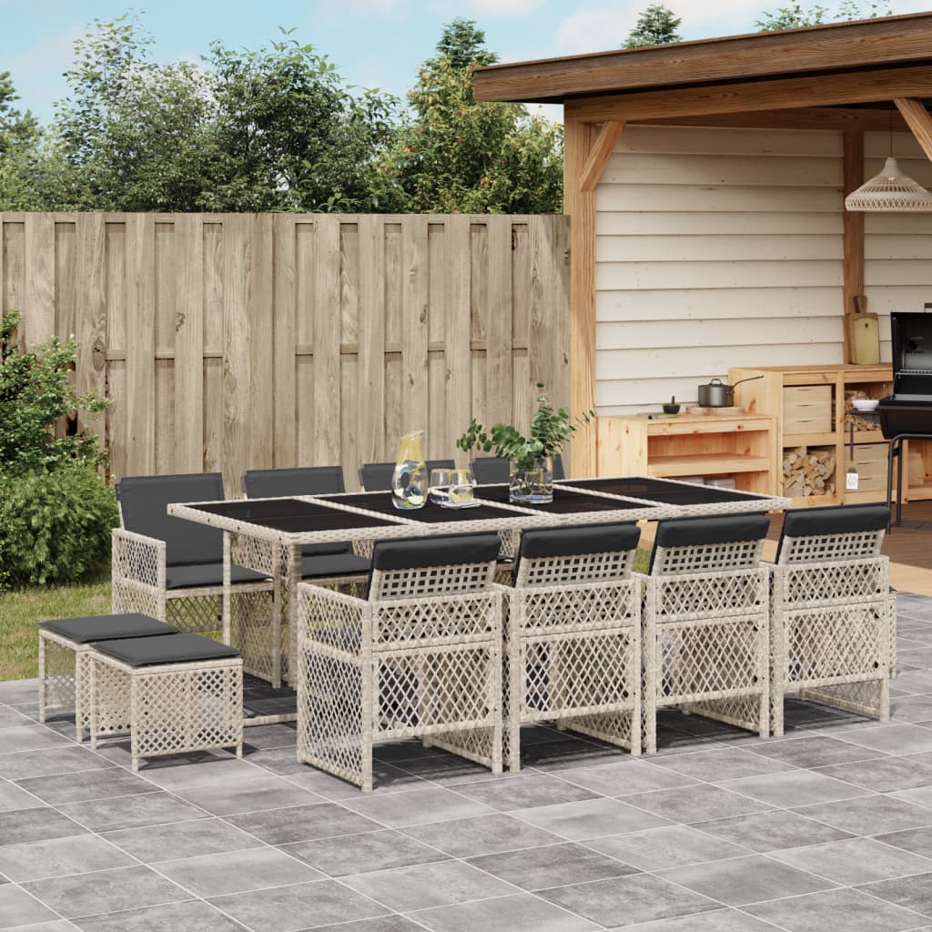 13 Piece Garden Dining Set with Cushions Light Grey Poly Rattan