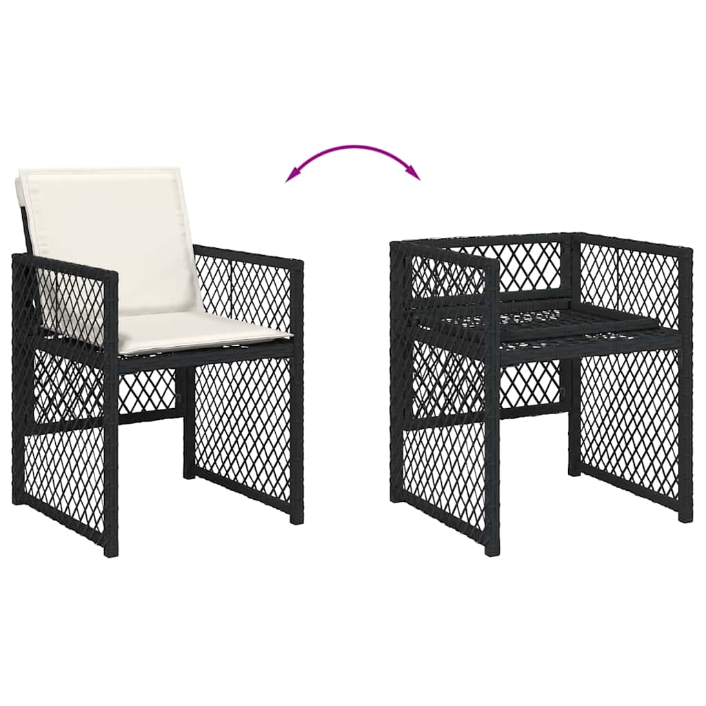 15 Piece Garden Dining Set with Cushions Black Poly Rattan