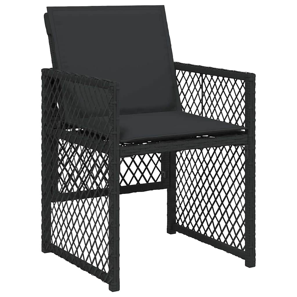 17 Piece Garden Dining Set with Cushions Black Poly Rattan