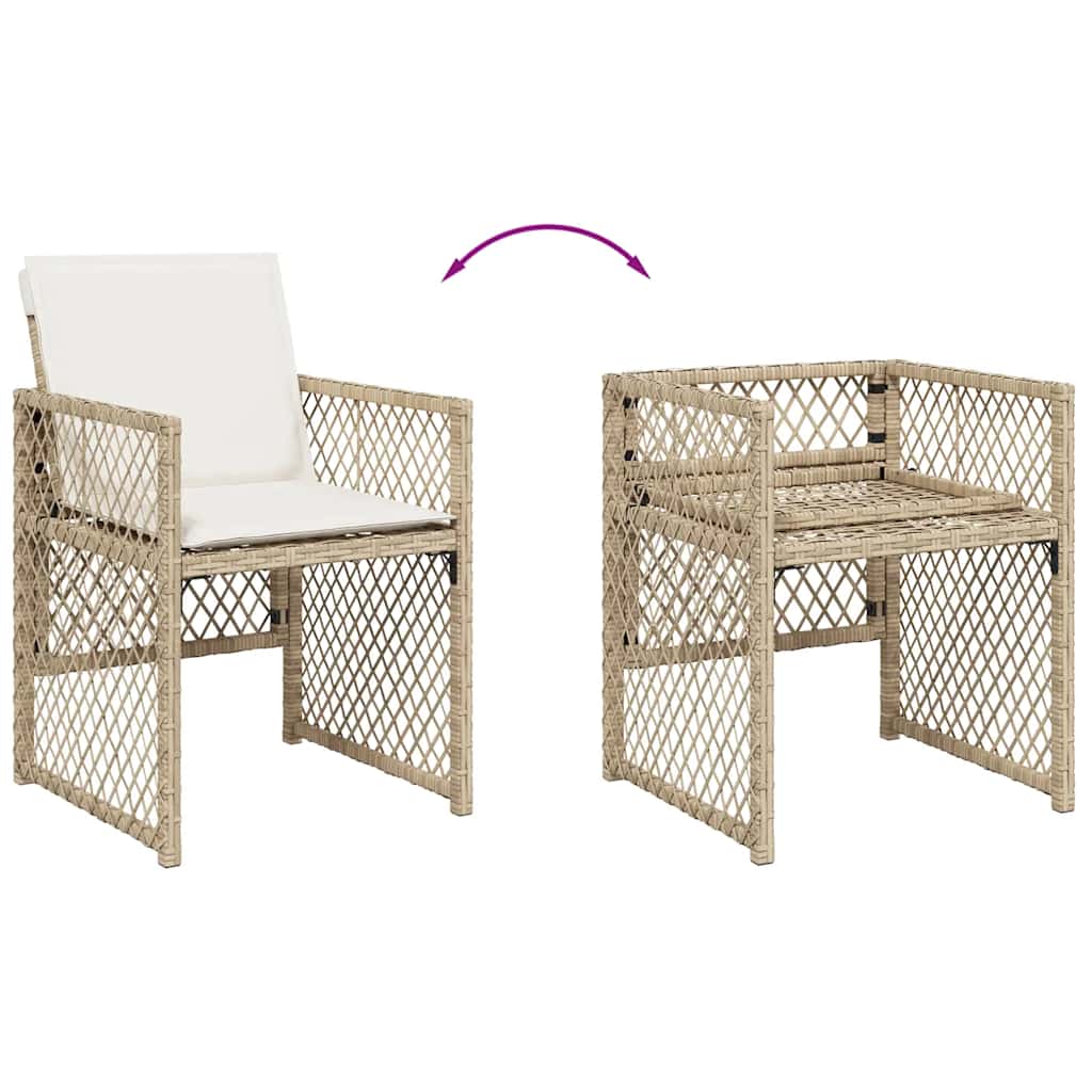 9 Piece Garden Dining Set with Cushions Beige Poly Rattan