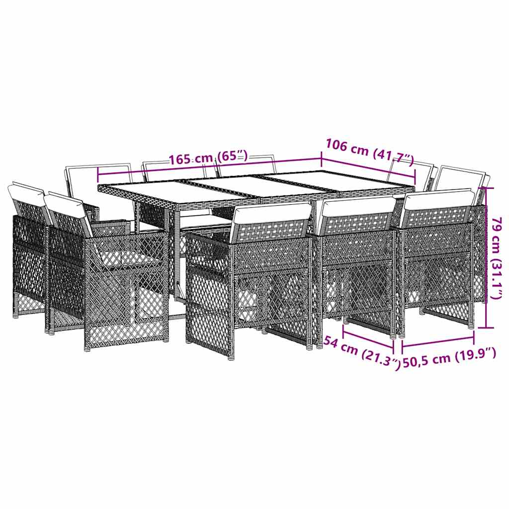 11 Piece Garden Dining Set with Cushions Light Grey Poly Rattan