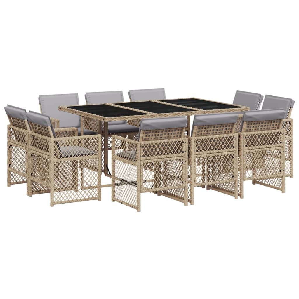 11 Piece Garden Dining Set with Cushions Mix Beige Poly Rattan