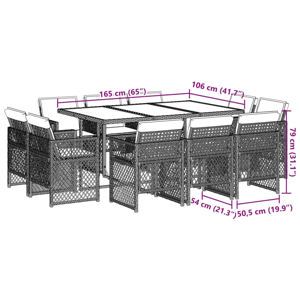 11 Piece Garden Dining Set with Cushions Mix Beige Poly Rattan