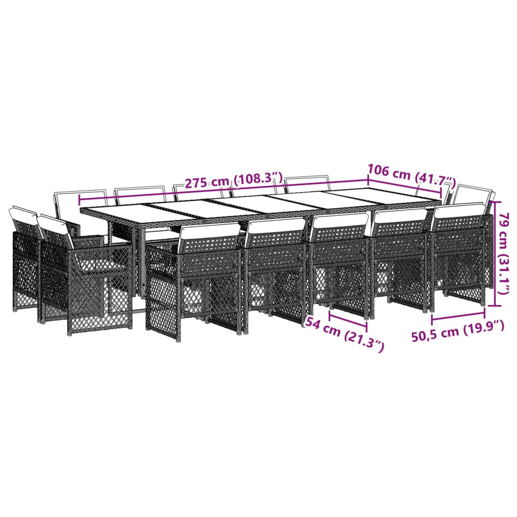 15 Piece Garden Dining Set with Cushions Light Grey Poly Rattan