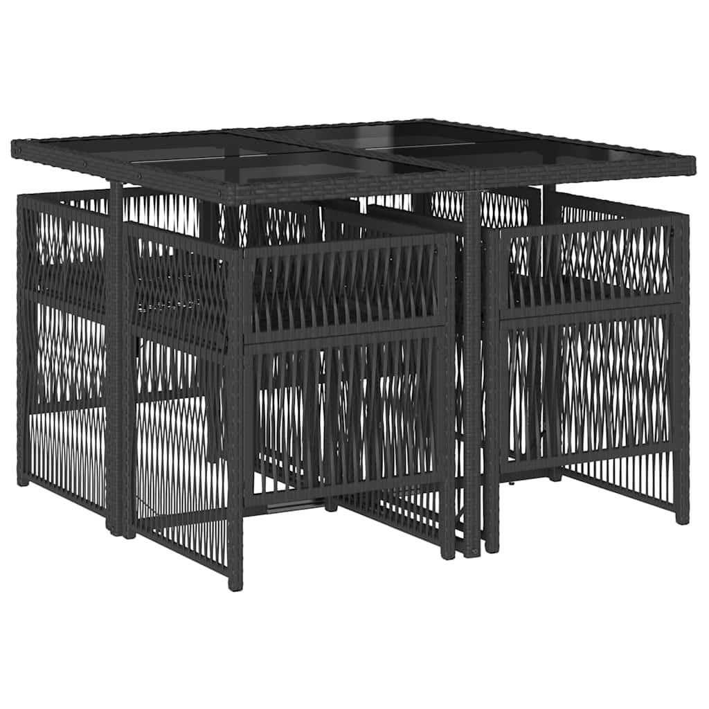 5 Piece Garden Dining Set with Cushions Black Poly Rattan