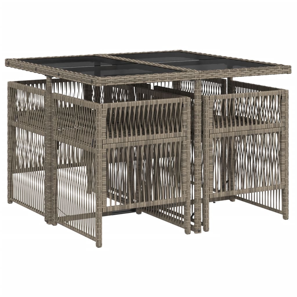 5 Piece Garden Dining Set with Cushions Grey Poly Rattan