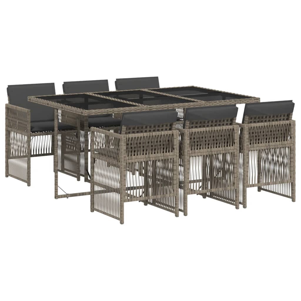 7 Piece Garden Dining Set with Cushions Grey Poly Rattan