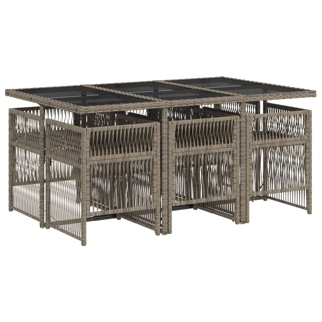 7 Piece Garden Dining Set with Cushions Grey Poly Rattan